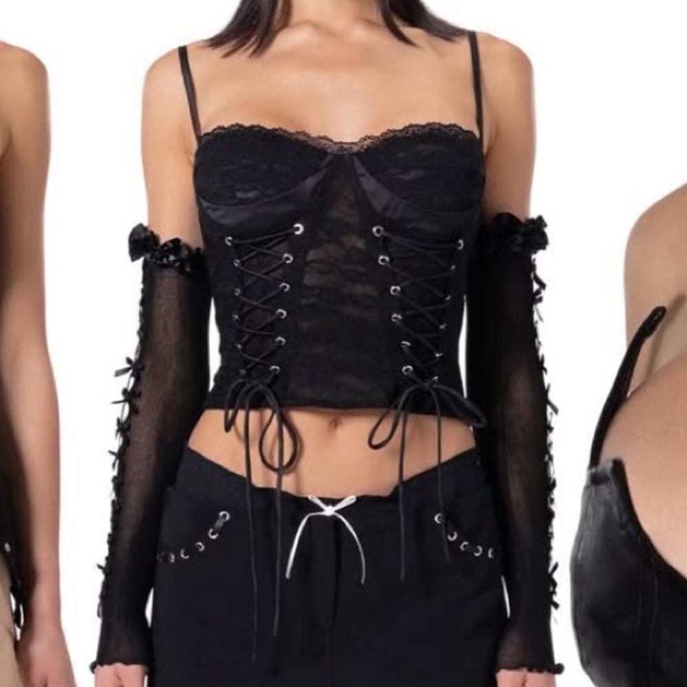 The kript Black Lace-Up Corset Tank Top medium